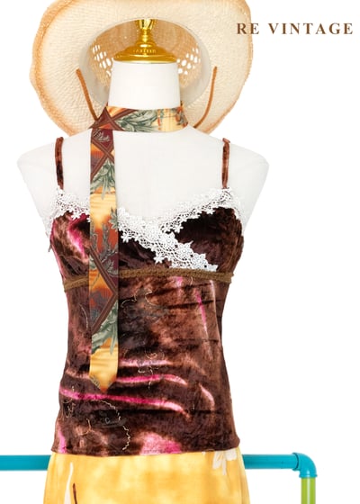 巧克力霓虹蕾絲小花絨布背心1