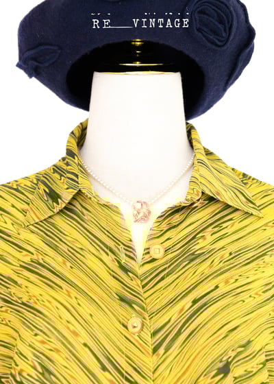 黃綠色の水波紋長袖襯衫1
