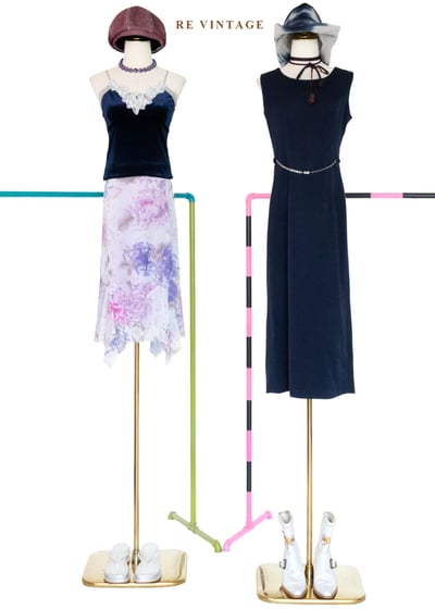 深藍蕾絲刺繡絨布細肩帶背心2