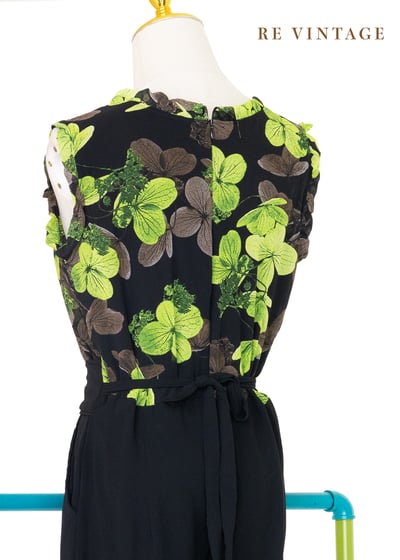 綠色花影黑雪紡連身褲16