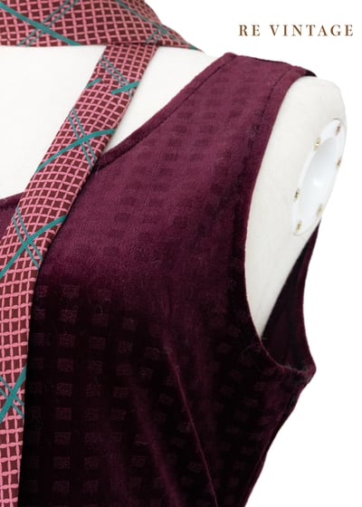 紅酒色格紋絨布洋裝7