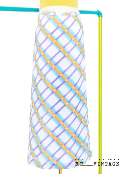 水藍的亮橘紫色菱格紋雪紡長裙（28"）1