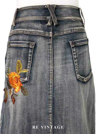 南法花跡 - 暖橘刺繡刷色丹寧裙（26"）11