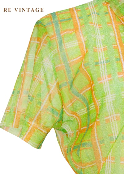 蜂蜜檸檬綠格紋網紗短袖上衣5