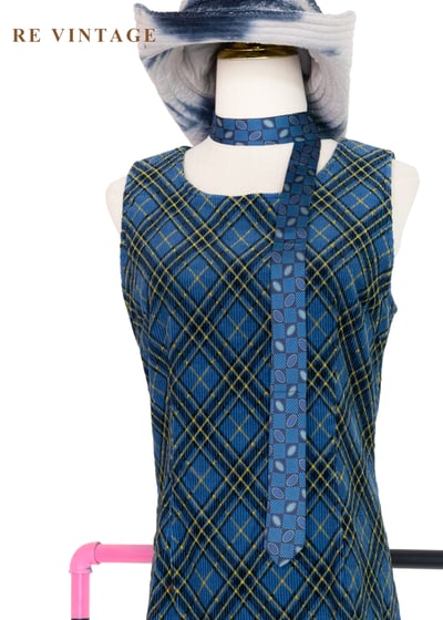 藍色菱格宇宙燈芯絨迷你洋裝3