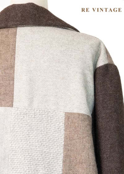 大地色拼接方格毛呢長版外套17
