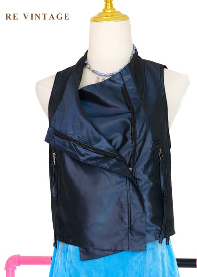 電光藍斜開拉鍊個性背心1