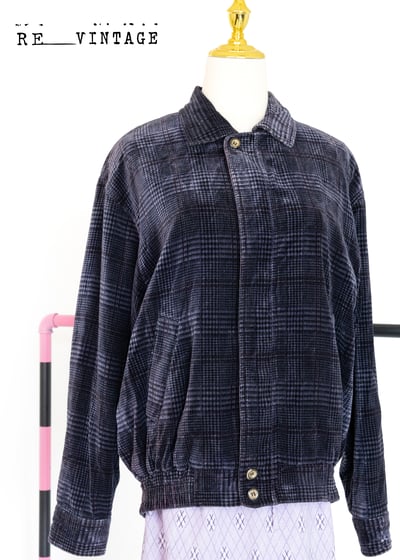 深藍紫色格紋絨布夾克外套1