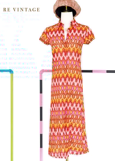 Summer in Paris 粉橘色織品長洋裝1