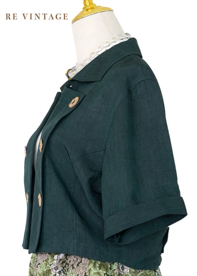 復古精緻墨綠色金釦短版上衣/罩衫10