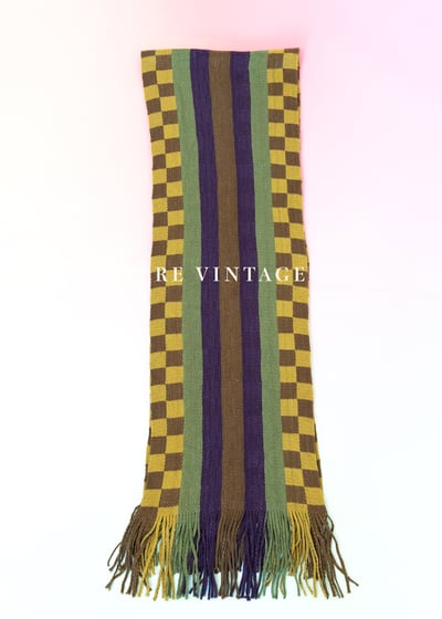 墨綠黃格紋紫線條圍巾1