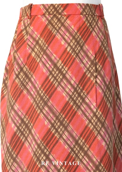 珊瑚紅菱格紋可愛長裙（28"）3