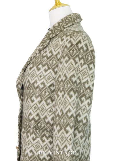 奶黃苔蘚綠菱格圖騰毛呢西裝外套8