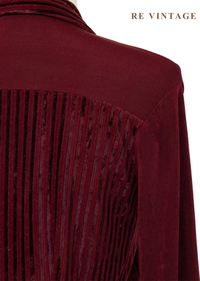 法式優雅直條勃根地紅絨布洋裝10