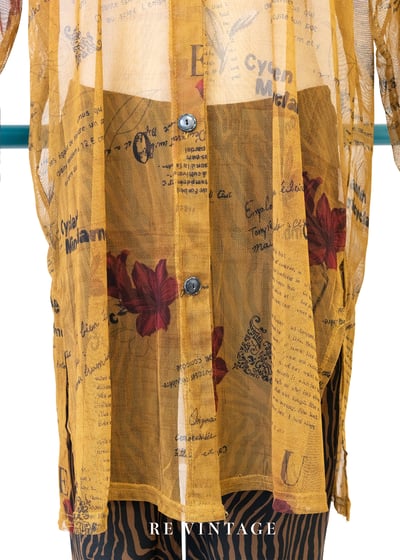 焦糖黃大紅花網紗長版襯衫5