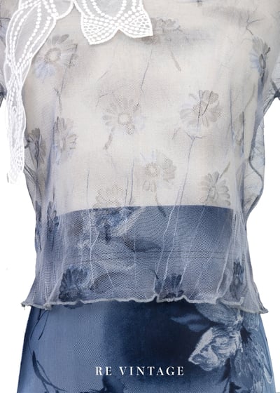 煙藍色浮花透膚網紗上衣6