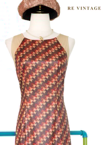 巴黎知性女孩紅棕十字紋洋裝3