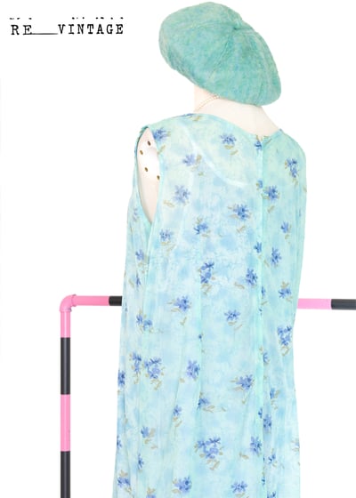 薄荷綠藍色小花寬版長洋裝11