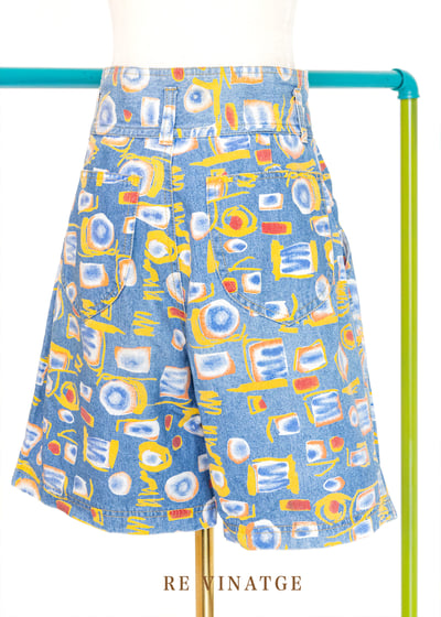 Abstract Print 高腰牛仔短褲8