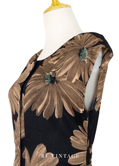 褐色大花黑底復古洋裝12