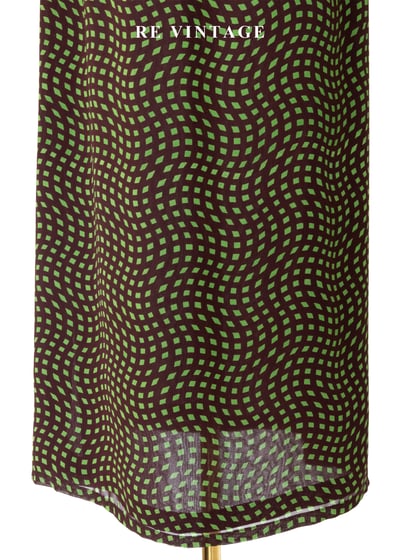 咖啡底綠色扭曲方格印花長裙（24-28"）4