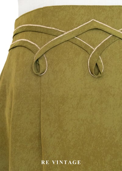 芥末黃綠色斑紋高腰短裙（26"）5