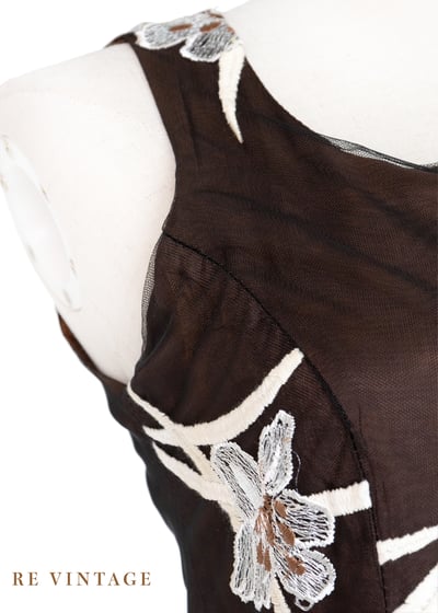 白花香氣咖啡棕網紗迷你洋裝6