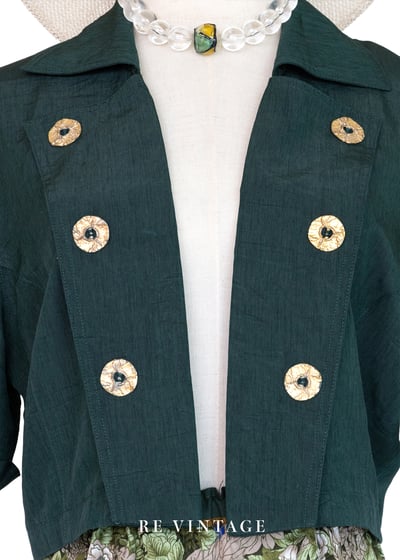 復古精緻墨綠色金釦短版上衣/罩衫3