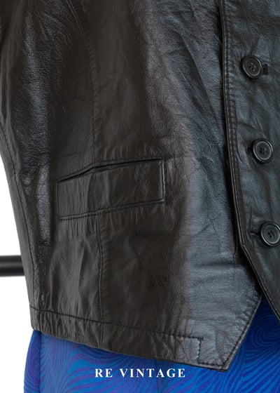 韓國製 - 牛皮黑皮革簡約背心4