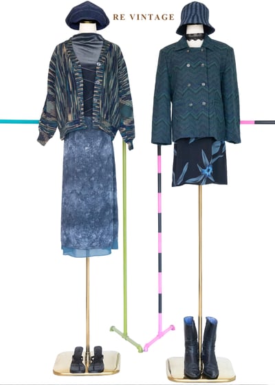 藍灰水墨渲染雙層布料長裙（28"）2