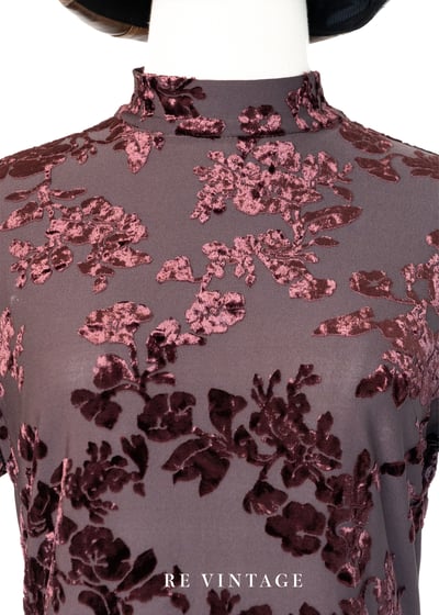 酒紅盛開の花朵短袖上衣3