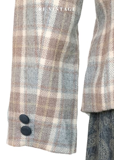 霧灰奶茶色格紋毛呢西裝外套11