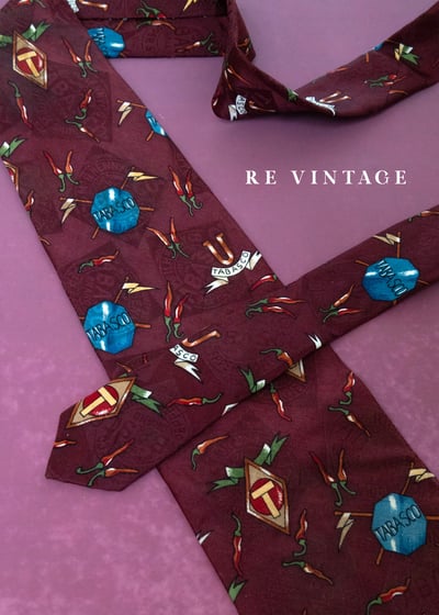 辛辣的古著靈魂Tabasco辣椒醬印花領帶1