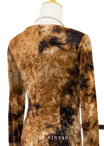 Tie dye金棕色絨布美美短洋裝10