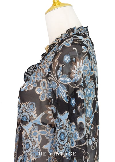 暗夜繁花荷葉邊天膚印花洋裝8