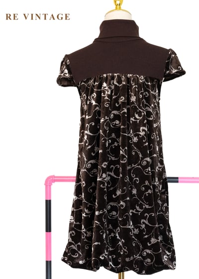 巧克力色高領藤蔓小燈籠迷你洋裝9