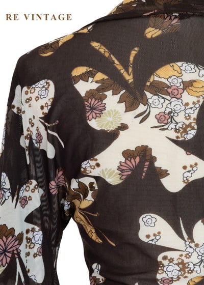 昭和風蝴蝶盤釦花卉微透紡衫10