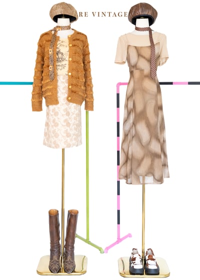 毛線小花米白色及膝裙（26"）2