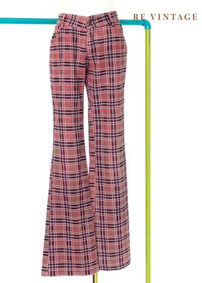 Peach Blossom 格紋中低腰單寧褲1