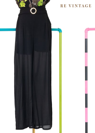 綠色花影黑雪紡連身褲4