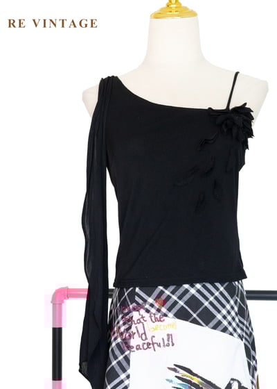 夜色交響曲 - 立體花卉不對稱細肩帶背心5