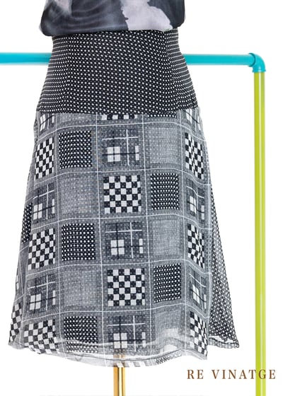 無限格紋深藍點點雪紡短裙1