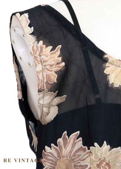 古典黑底米色菊花開襟長版罩衫/長洋裝8