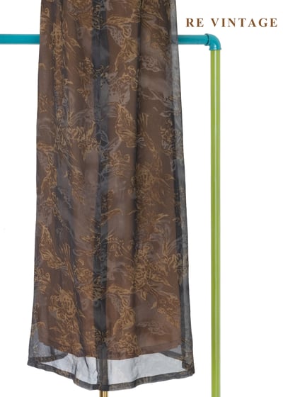 深灰紗中透著橘光抽象花朵長洋裝10