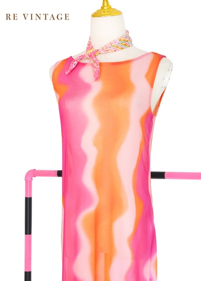 『歐洲寶貝』Fuchsia- Orange Wavy 透膚長洋裝3