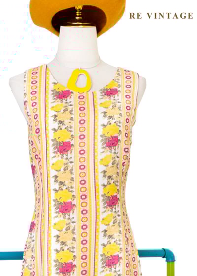 奶油檸檬黃線條粉紅玫瑰迷你洋裝3