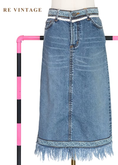 流浪的波西米亞變形蟲緞帶流蘇牛仔裙（27"）1