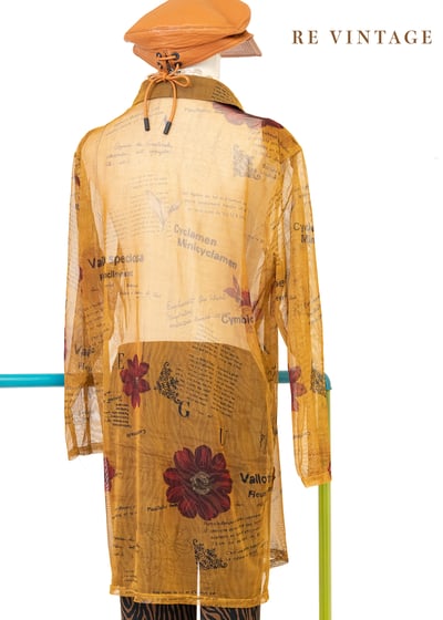 焦糖黃大紅花網紗長版襯衫8