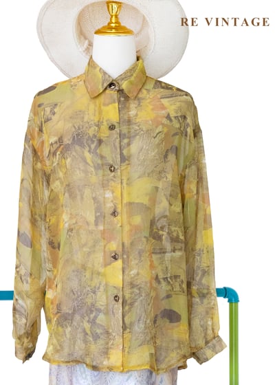 霧光黃抽象油畫透膚襯衫1