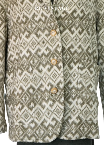 奶黃苔蘚綠菱格圖騰毛呢西裝外套4